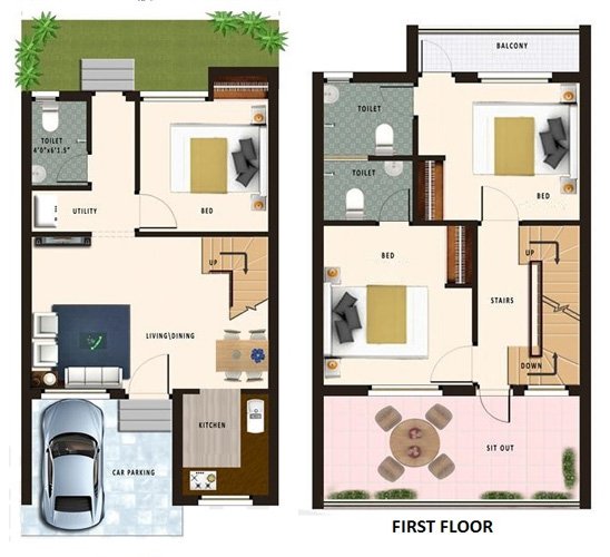 20 Feet by 45 Feet House Map 100 Gaj Plot House Map