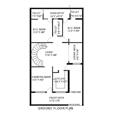 Option 4: 30 by 60 House Plan with Lobby.