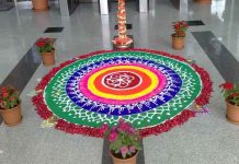 office diwali decoration with rangoli