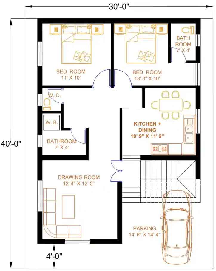 2bhk House Plan 23 30 690 Sq Ft