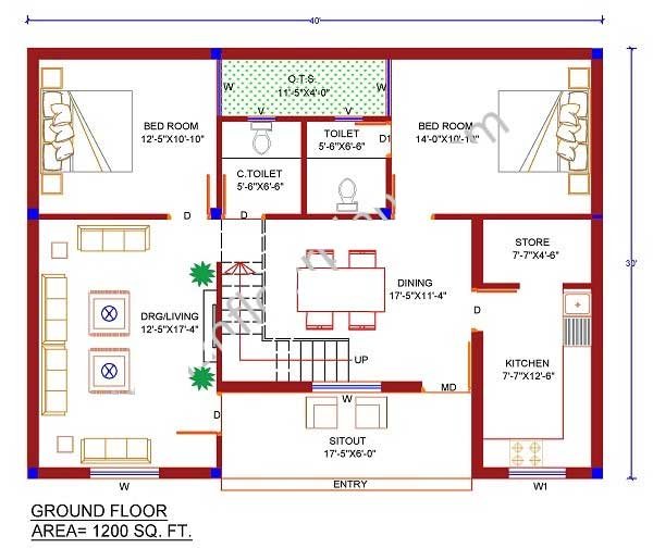 north facing vastu plan with internal stairs