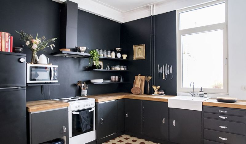 Black Colour kitchen wall paint