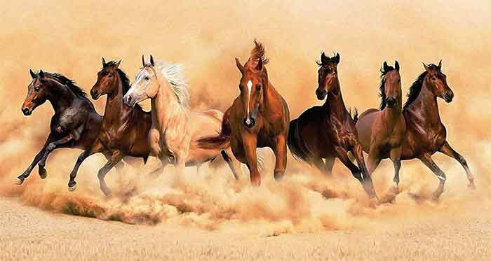 Lucky Seven Galloping White Running Horses Painting & Its Direction