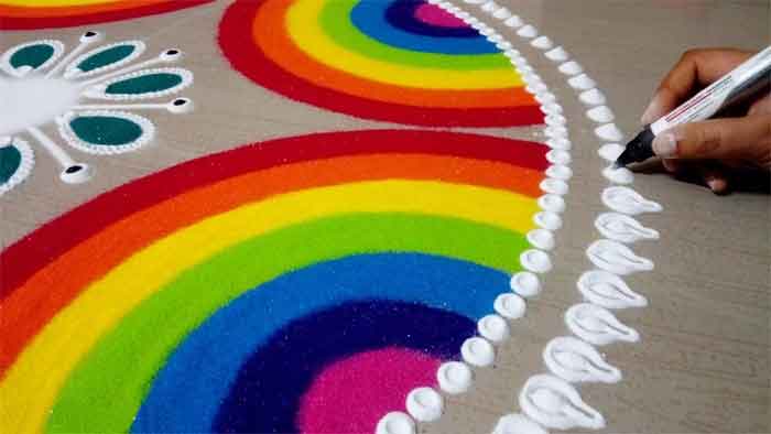 rainbow diwali rangoli