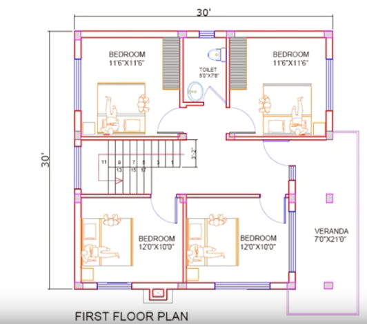 30 by 30 feet plan for first floor 