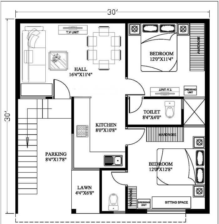 30x30 East Facing House Plan