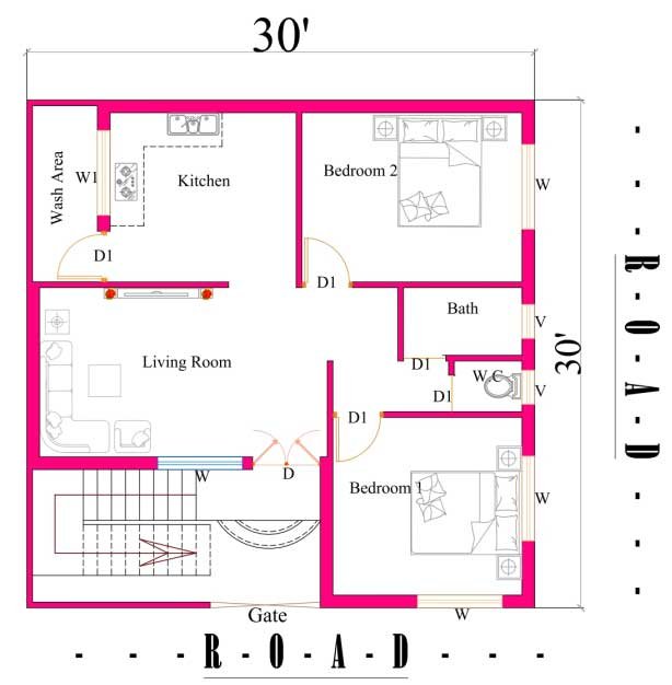 30x30 House Plan West Facing