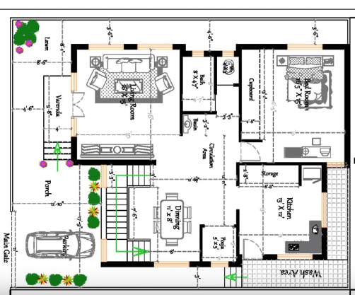 House Plan For 40 x 50 Feet Plot - 1 BHK