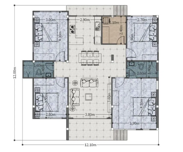 40 x 40 feet House Plan - 4 BHK