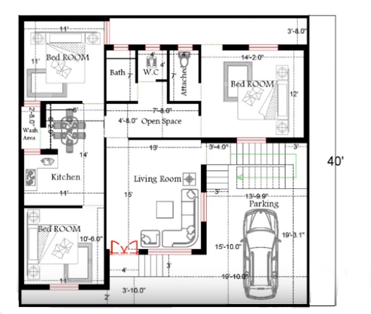 House Plan For 2bhk 3bhk House Plan 40x40 Plot Size Plan