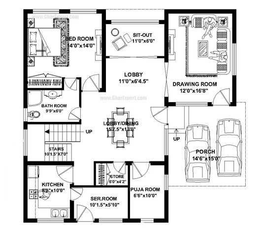 2bhk 3bhk House Plan 40x40 Plot Size, 40 Ft Wide House Plans