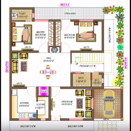 40 x 40 Feet House Plan - 2 BHK