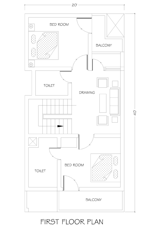 20 x 40 Feet - Double Story House Plan