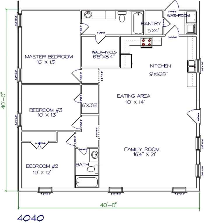 single floor 40 by 40 house plan design
