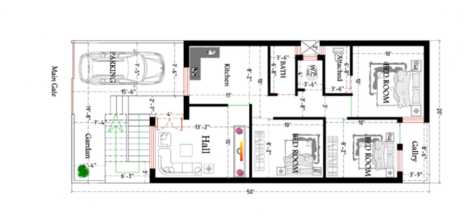 20 x 50 feet house plans