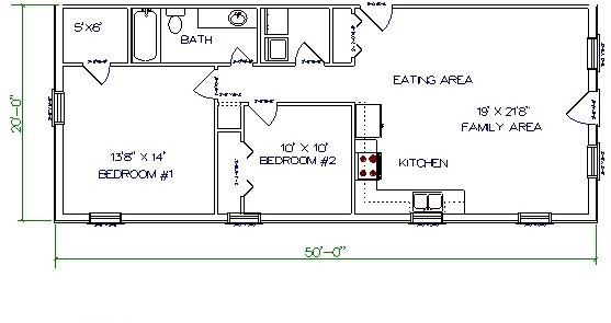 20 x 50 Sq Feet 2 BHK House Plan