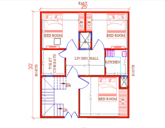 20 X42 North Facing One Bhk House Plan