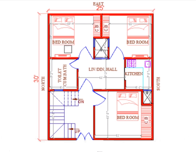 25 x 30 Feet House Plan (Plot Size 83 Square Yards