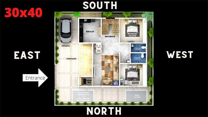 30 by 40 east facing house vastu plan