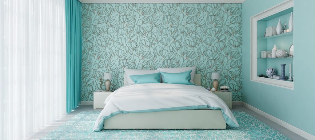 Aqua and White Two Colour Combination Bedroom