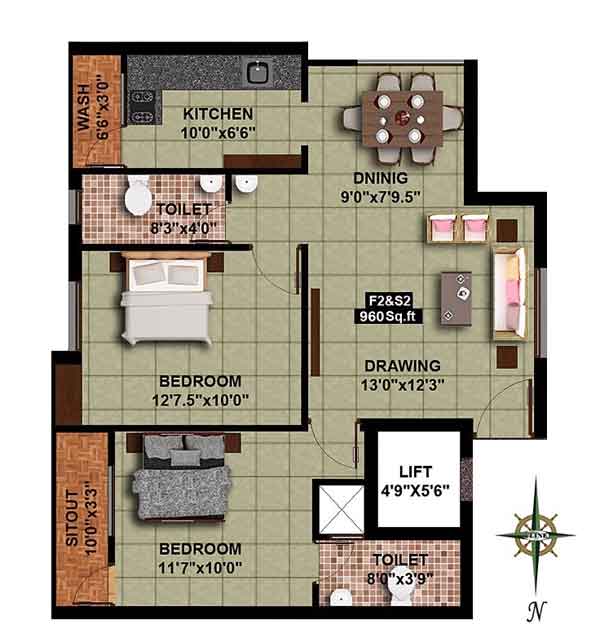 Two Bedroom House Plans With Dimension