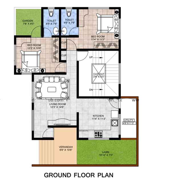 2 bedroom indian style plan