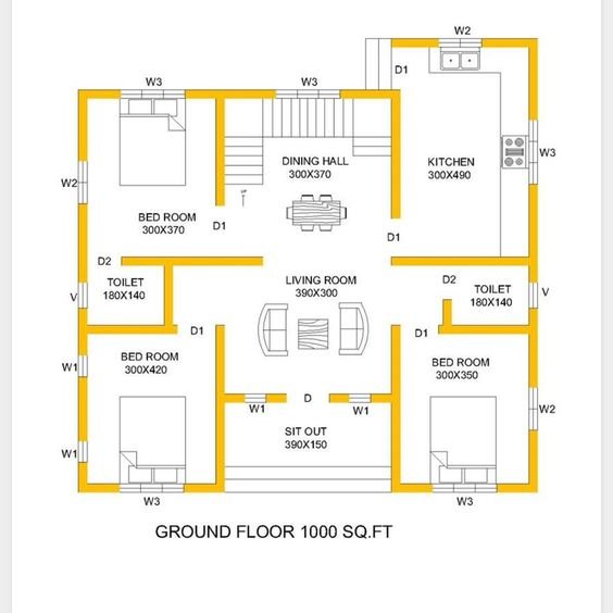 Low budget 3 bedroom house plan