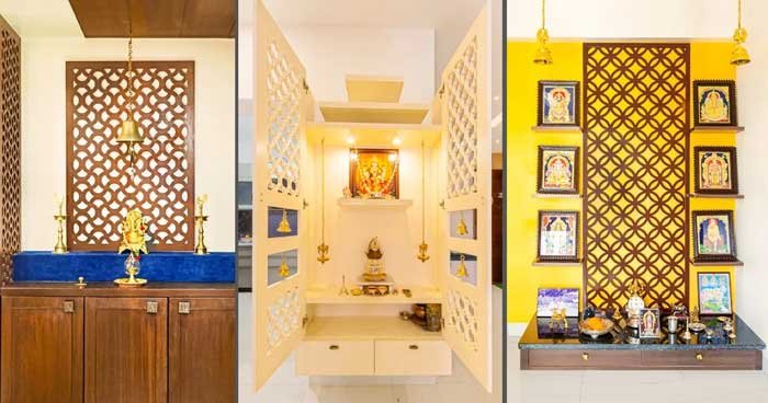 mandir designs with wooden shelves