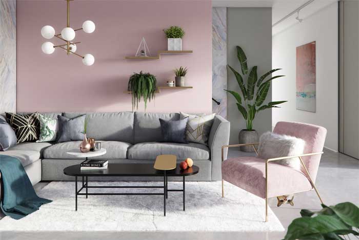 pink gray color combination for living room
