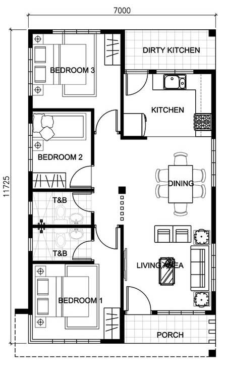 Single Floor 3BHK House Plan