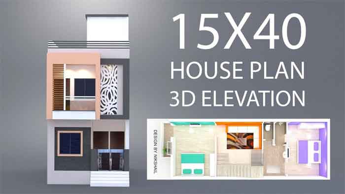 15 by 40 house plan in 3d elevation