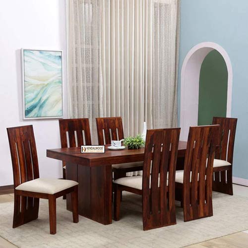 Wooden Dining Table Design with 6 Seater