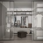Classic,Walk,In,Closet,With,Glass,Sliding,Doors,,3d,Illustration