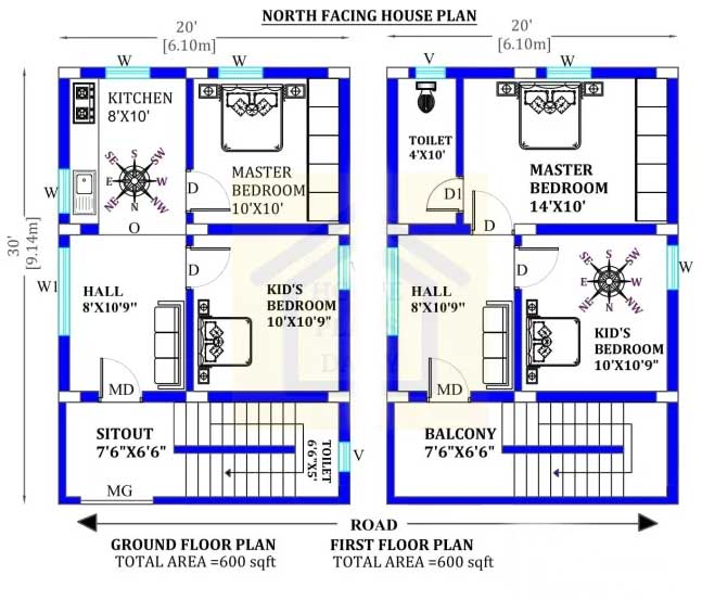 600sq ft 20x30 double story plan