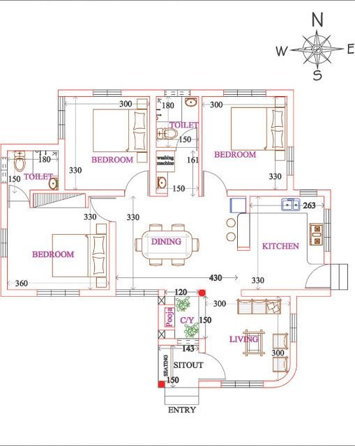 3 Bedroom Kerala House Plan