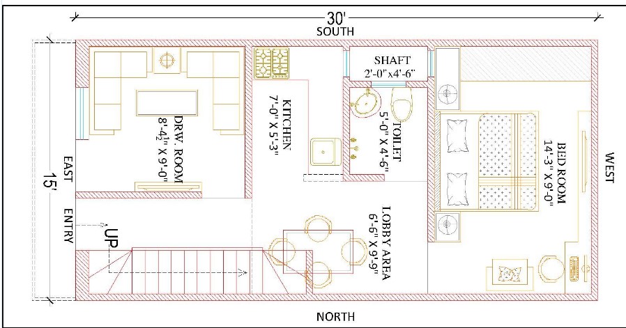 15x30 Ground Floor House Plan