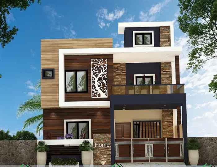 3D house elevation front design indian house