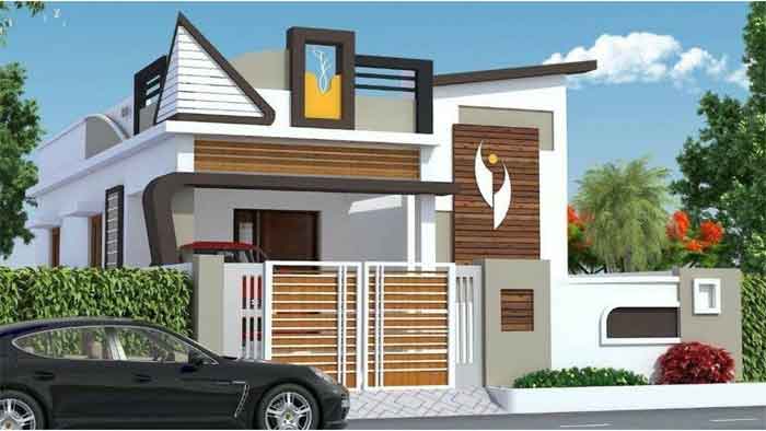 contemporary single floor house front elevation