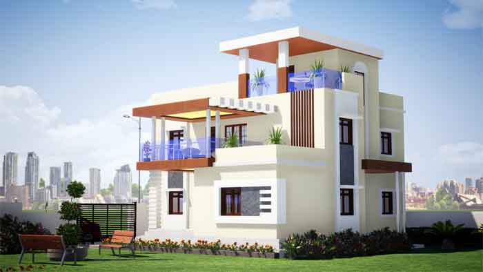 pillar style modern house single floor front elevation