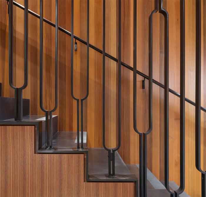 wood with steel staircase railing