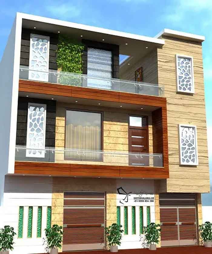 Wooden front house elevation design