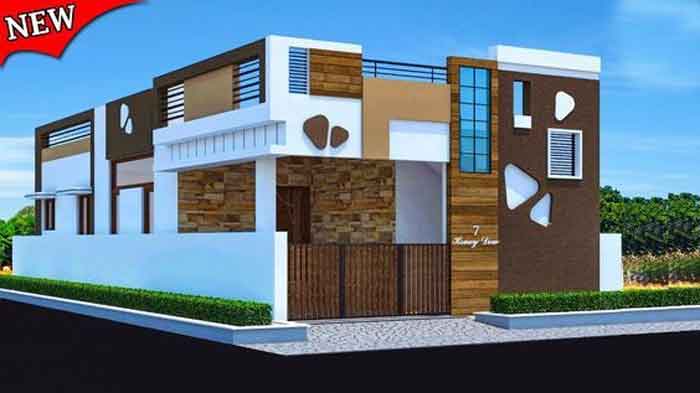 wooden front single floor house elevation design