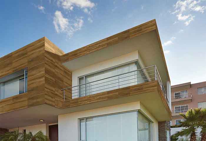 wooden front wall tiles design for house elevation