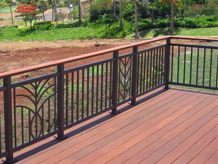 modern wood and iron balcony railing