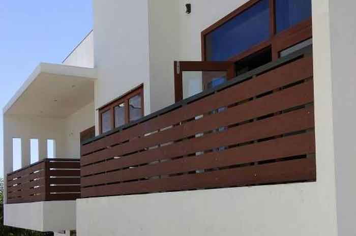 wooden planked based balcony railing designs