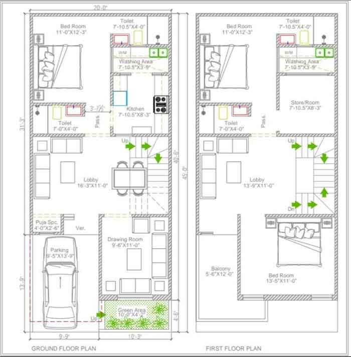 20 by 45 900 Square Feet House Plan