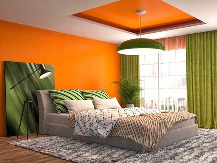 Olive green and orange for bedroom walls