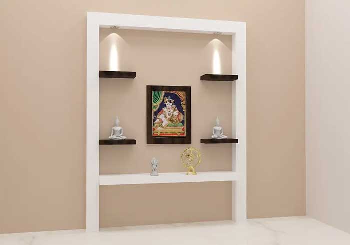 Pooja mandir shelf on wall design