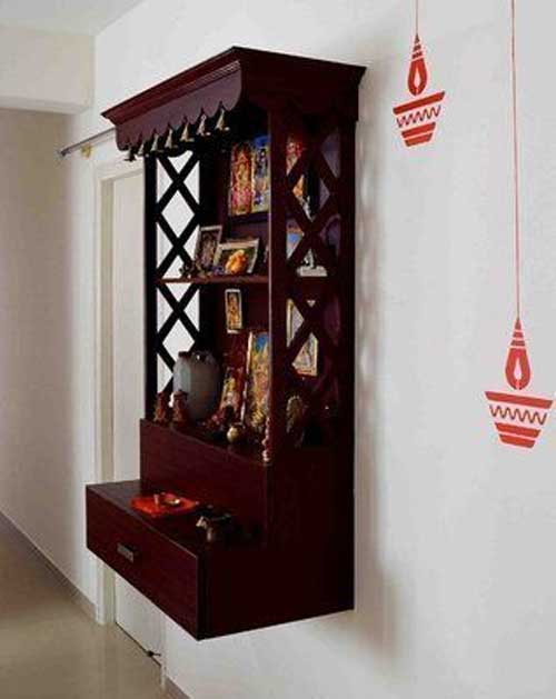 simple elegant pooja mandir on wall design