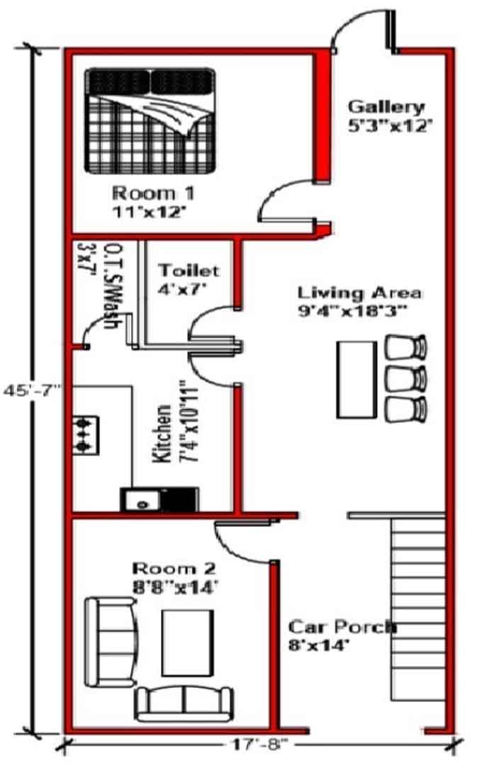 17-45 house plan with car parking